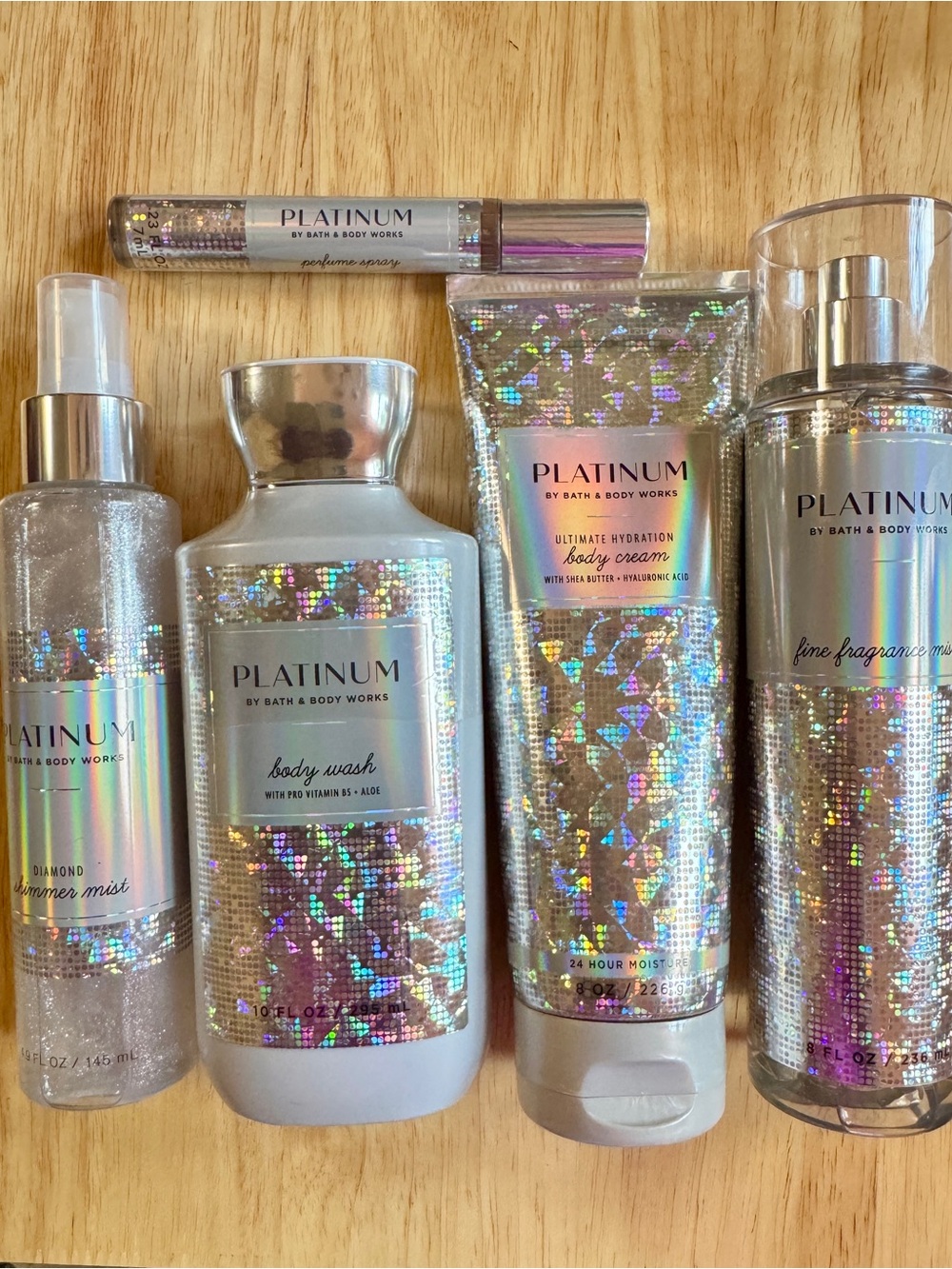 Bath & Body Works Platinum Holographic Silver Body Wash & Care 5Piece Set